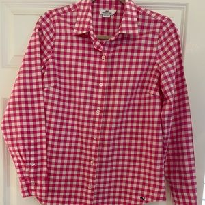 Vineyard Vine Pink White Gingham Button Front Shirt